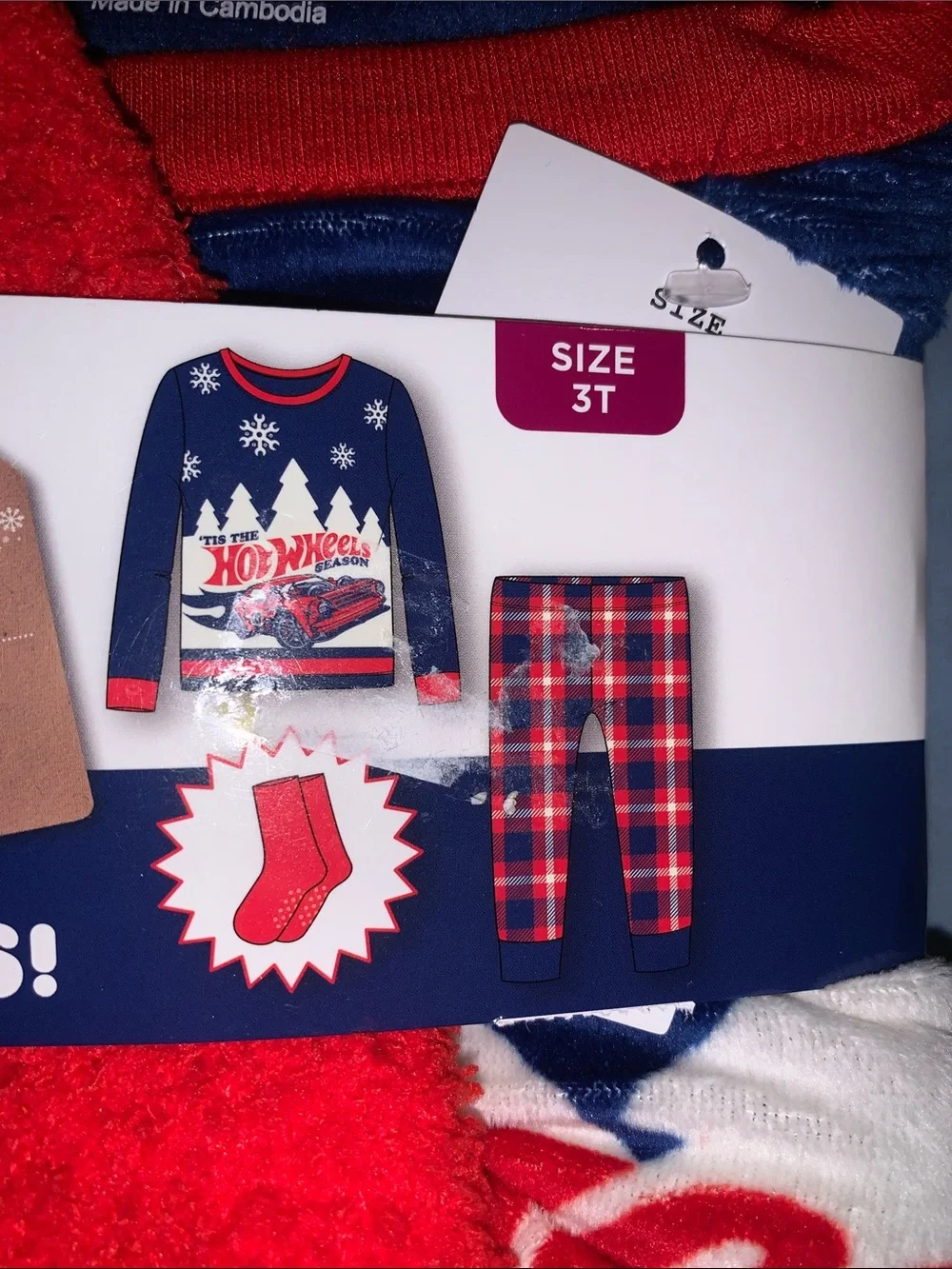 Hot Wheels Toddler 2-PC Pajama Set with Cozy Red Socks - Red & Navy 2pc